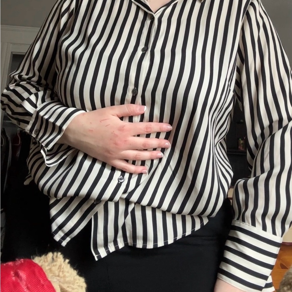 Banana Republic Black and White Striped Button Down Shirt